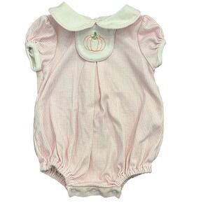 Lullaby Set Bubble Romper Baby Girl 6M Pink Gingham Pumpkin Embroidered Collar